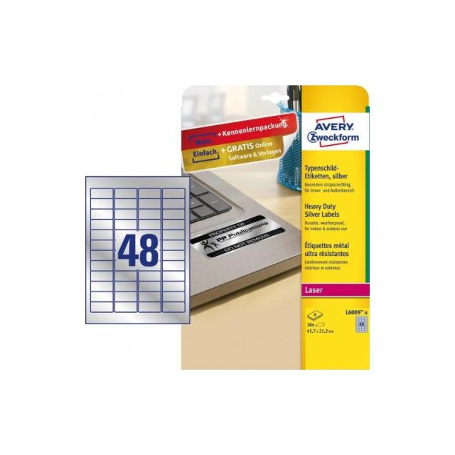 Avery - L6009-8 etiqueta de impresora Plata Etiqueta para impresora autoadhesiva