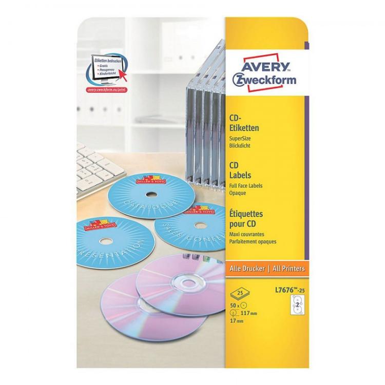Avery - Etiquetas para CD Super Grandes, 117mm Para Impresoras Láser y de Inyección de Tinta