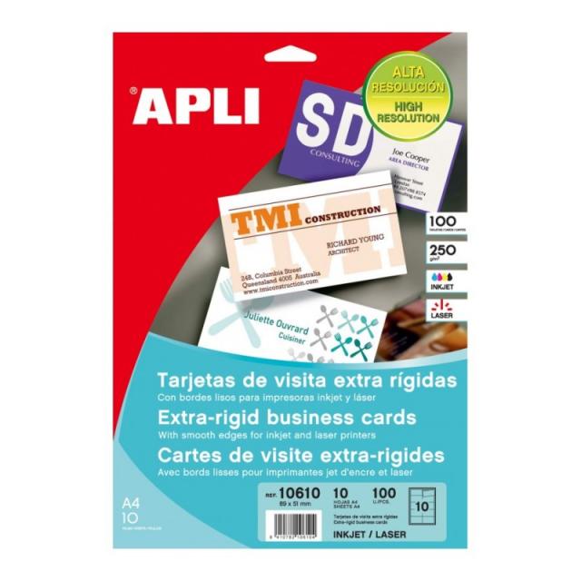APLI - 10610 tarjeta de visita Laser/Inyección de tinta Blanco 10 pieza(s)