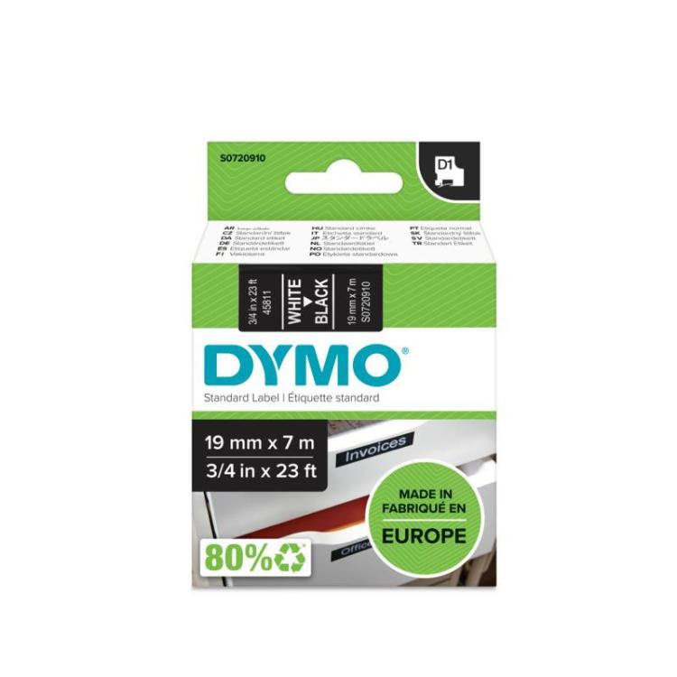 DYMO - D1 etiquetas auténticas / impresión blanca sobre fondo negro / 19 mm × 7 m / etiquetas autoadhesivas para etiquetadoras L