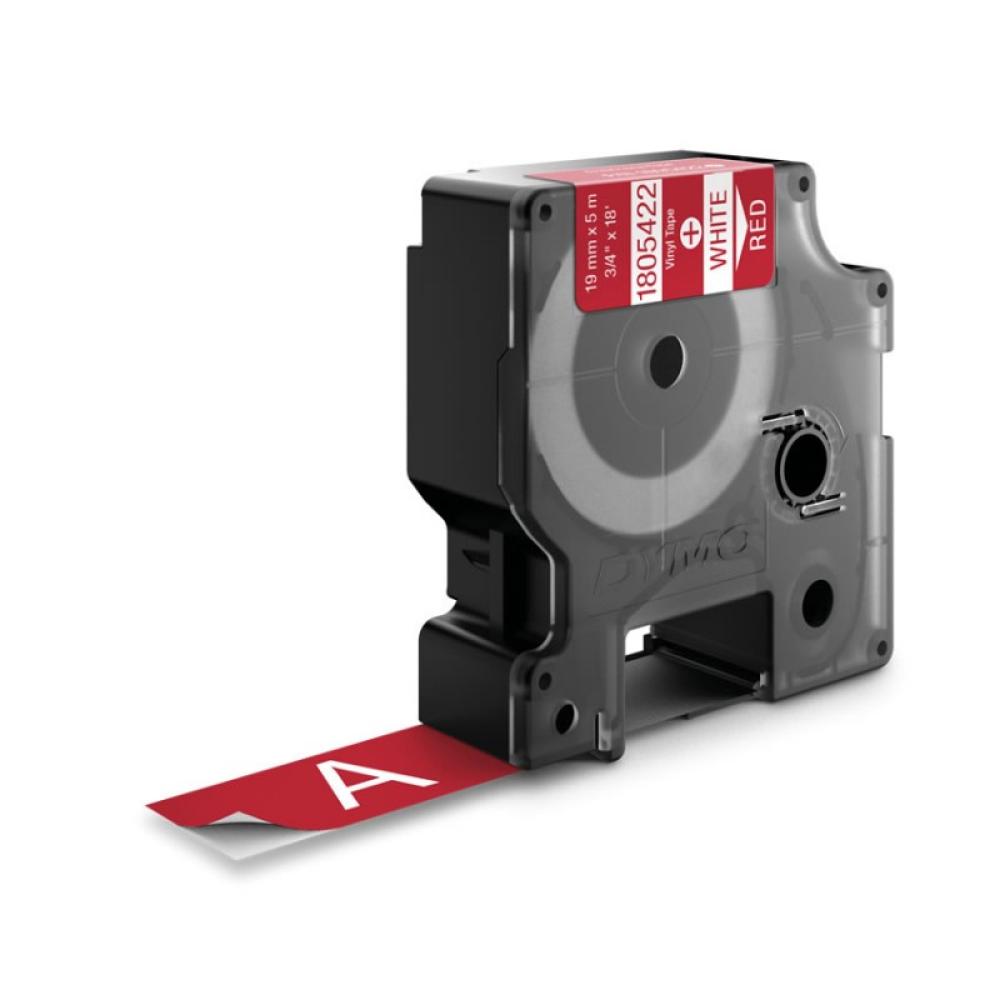 DYMO - Rhino Etiquetas industriales de vinilo / 19 mm x 5,5 m / Impresión blanca sobre rojo / Autoadhesivas / Para rotuladoras R