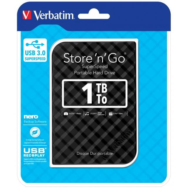 Verbatim - Disco Duro Portátil Store ''n'' Go USB 3.0 de 1 TB en color Negro