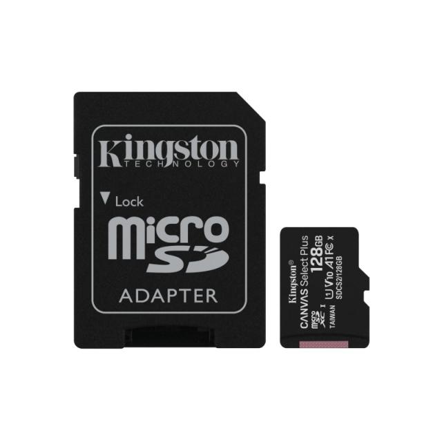 Kingston Technology - Canvas Select Tarjeta micSDXC Plus 100R A1 C10 de 128 GB + ADP