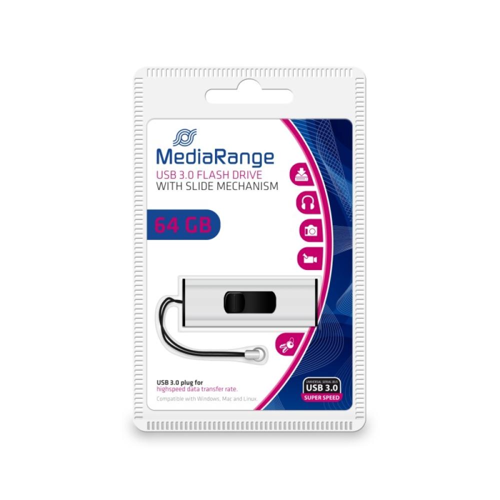 MediaRange - MR917 unidad flash USB 64 GB USB tipo A 3.2 Gen 1 (3.1 Gen 1) Negro, Plata