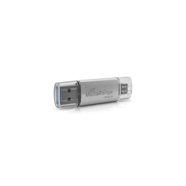MediaRange - MR940-1 unidad flash USB 512 GB USB Type-A / USB Type-C 3.2 Gen 1 (3.1 Gen 1) Plata