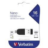 Verbatim - Nano - Unidad USB de 16 GB con adaptador Micro USB - Negro