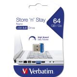 Verbatim - Store ''n'' Stay NANO - Unidad USB 3.0 de 64 GB - Azul