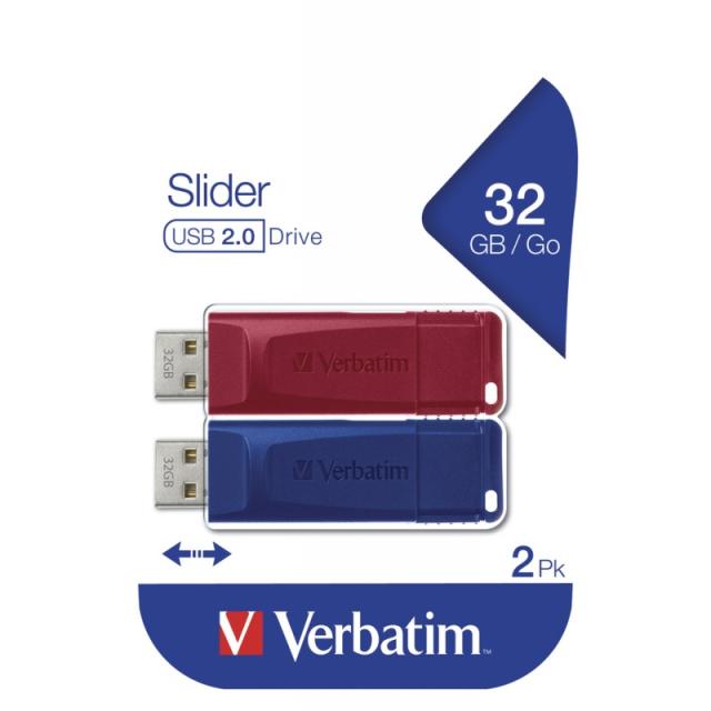 Verbatim - Slider - Unidad USB - 2x32 GB, Azul/Rojo