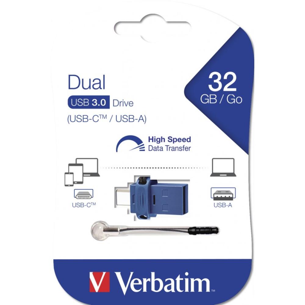 Verbatim - Dual - Unidad USB 3.0 de 32 GB - USB-C / USB-A - Azul