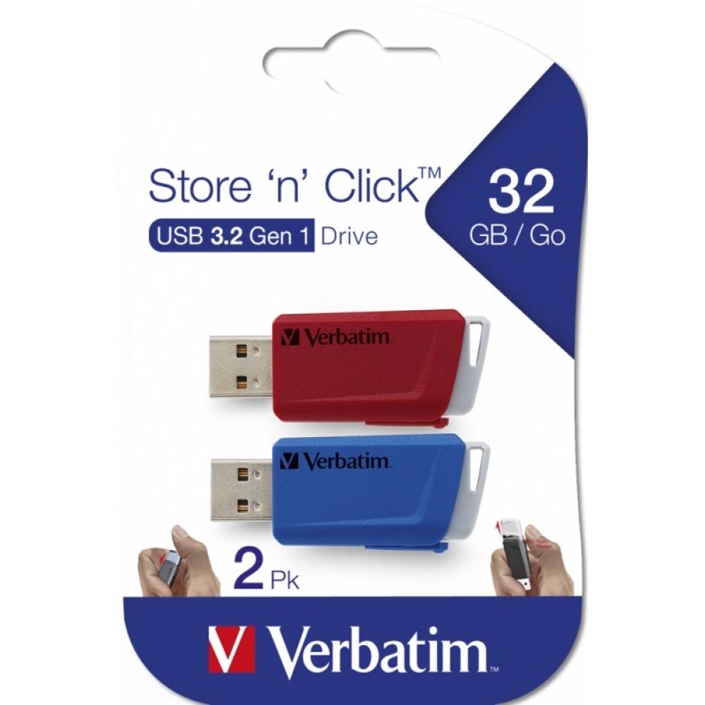 Verbatim - Store ''n'' Click - Unidad USB 3.2 GEN1 - 2x32 GB, Rojo/Azul