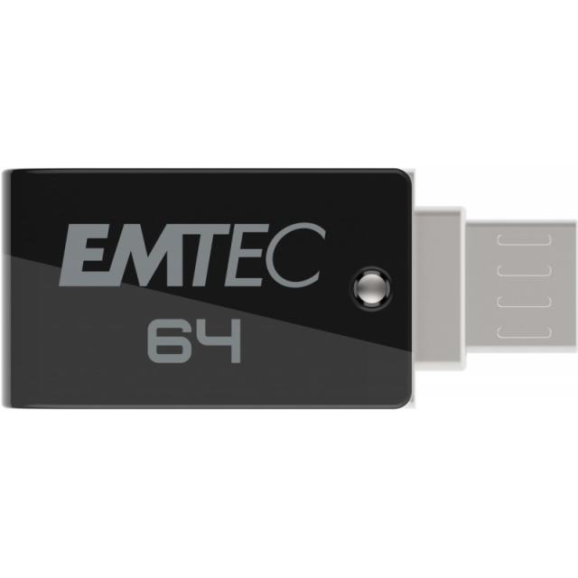 Emtec - T260B unidad flash USB 64 GB USB Type-A / Micro-USB 2.0 Negro, Acero inoxidable