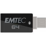 Emtec - T260B unidad flash USB 64 GB USB Type-A / Micro-USB 2.0 Negro, Acero inoxidable