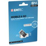 Emtec - T260B unidad flash USB 64 GB USB Type-A / Micro-USB 2.0 Negro, Acero inoxidable