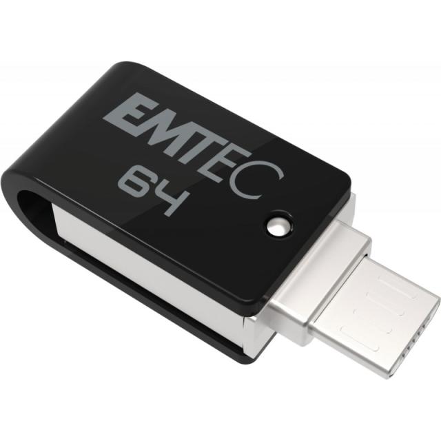 Emtec - T260B unidad flash USB 64 GB USB Type-A / Micro-USB 2.0 Negro, Acero inoxidable