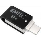 Emtec - T260B unidad flash USB 64 GB USB Type-A / Micro-USB 2.0 Negro, Acero inoxidable