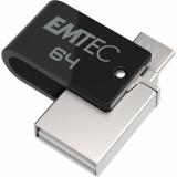 Emtec - T260B unidad flash USB 64 GB USB Type-A / Micro-USB 2.0 Negro, Acero inoxidable