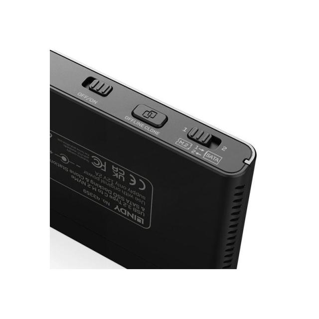 Lindy - 43359 base de conexión para disco duro USB 3.2 Gen 2 (3.1 Gen 2) Type-C Negro