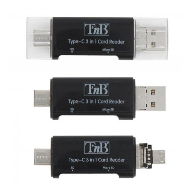 T''nB - TCREAD3IN1 lector de tarjeta USB 3.2 Gen 1 (3.1 Gen 1) Type-C Negro