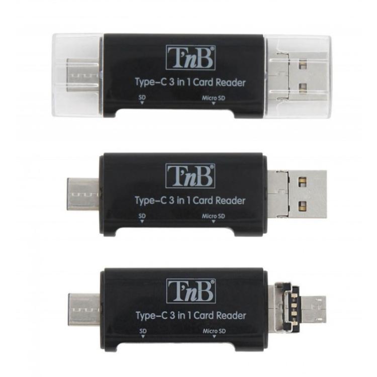 T''nB - TCREAD3IN1 lector de tarjeta USB 3.2 Gen 1 (3.1 Gen 1) Type-C Negro
