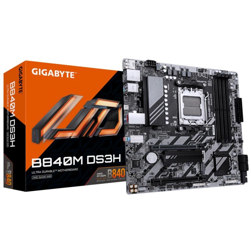 GIGABYTE - B840M DS3H Placa base - Procesadores AMD Ryzen 9000, VRM de 8+2+2 fases, hasta 8200 MHz DDR5, 2xPCIe 4.0 M.2, LAN 2.5