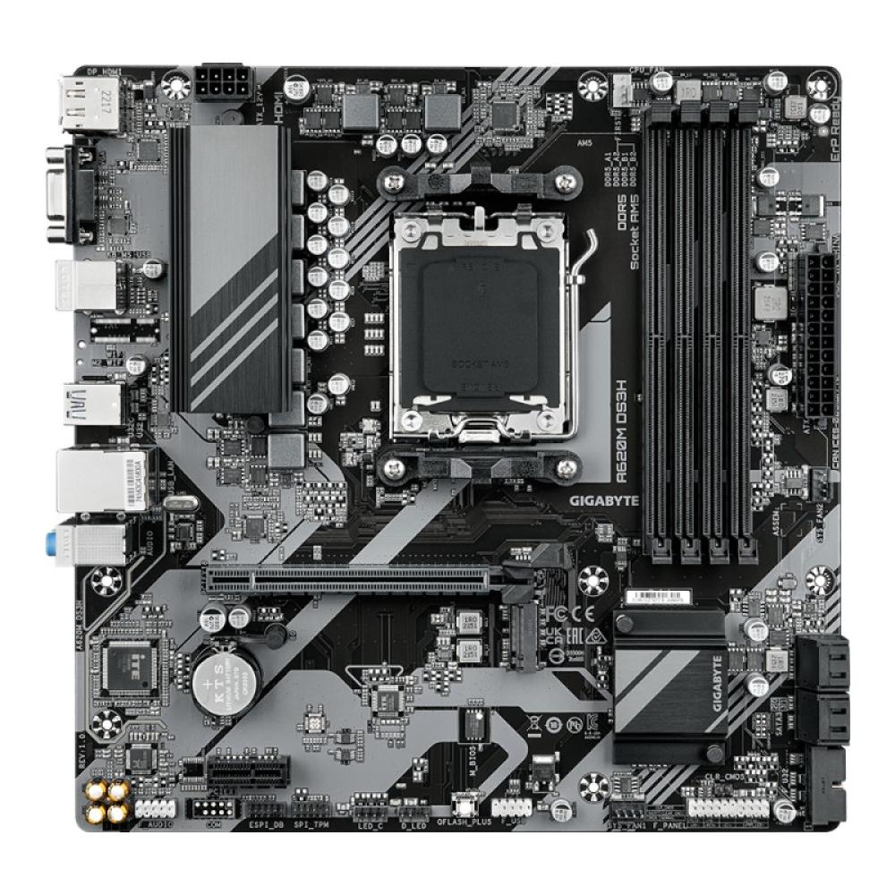 GIGABYTE - A620M DS3H Placa base - Soporta CPUs AMD Ryzen 8000, VRM digital de 5+2+2 fases, hasta 7600MHz DDR5 (OC), 1xPCIe 4.0