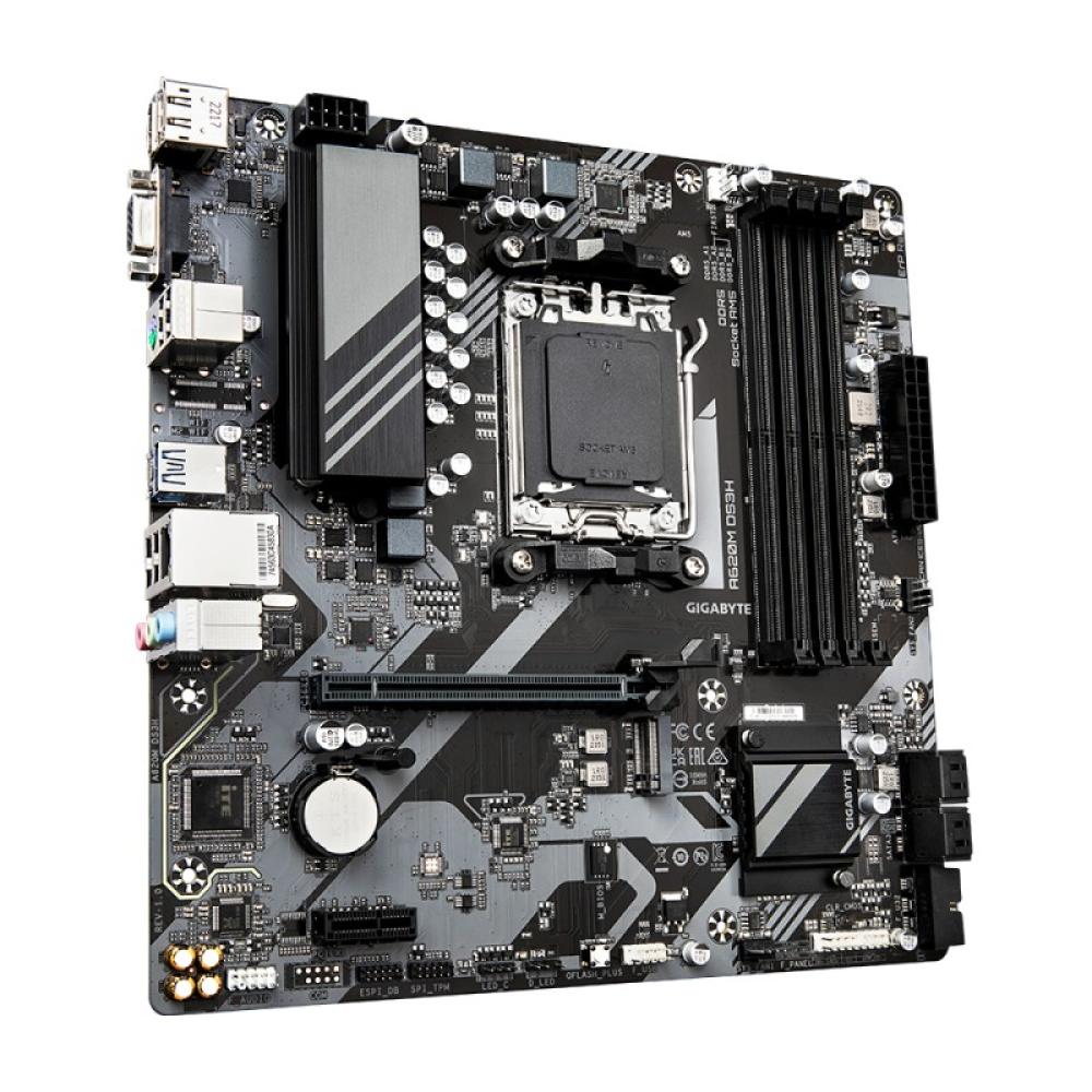 GIGABYTE - A620M DS3H Placa base - Soporta CPUs AMD Ryzen 8000, VRM digital de 5+2+2 fases, hasta 7600MHz DDR5 (OC), 1xPCIe 4.0
