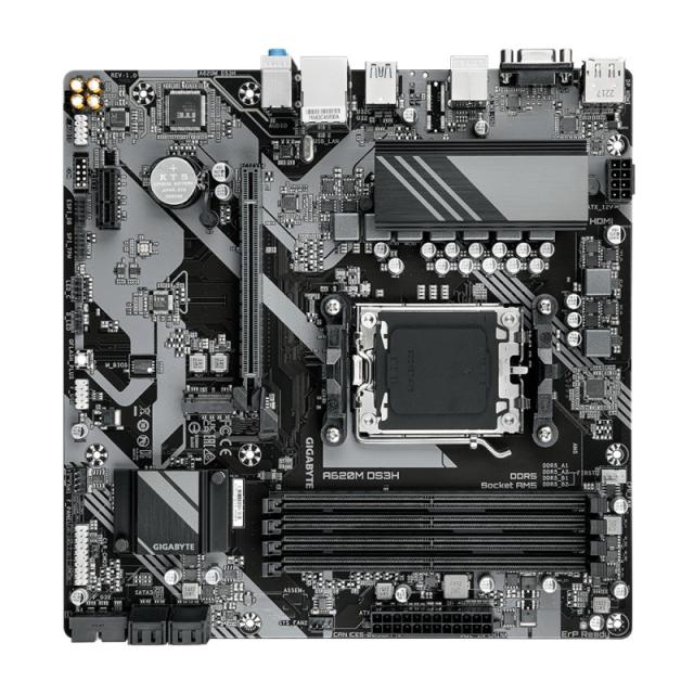 GIGABYTE - A620M DS3H Placa base - Soporta CPUs AMD Ryzen 8000, VRM digital de 5+2+2 fases, hasta 7600MHz DDR5 (OC), 1xPCIe 4.0