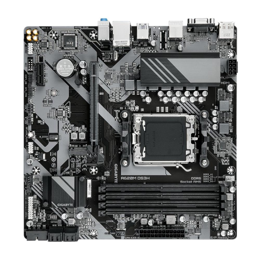 GIGABYTE - A620M DS3H Placa base - Soporta CPUs AMD Ryzen 8000, VRM digital de 5+2+2 fases, hasta 7600MHz DDR5 (OC), 1xPCIe 4.0