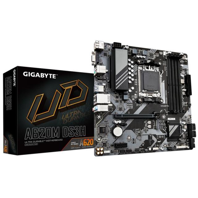 GIGABYTE - A620M DS3H Placa base - Soporta CPUs AMD Ryzen 8000, VRM digital de 5+2+2 fases, hasta 7600MHz DDR5 (OC), 1xPCIe 4.0