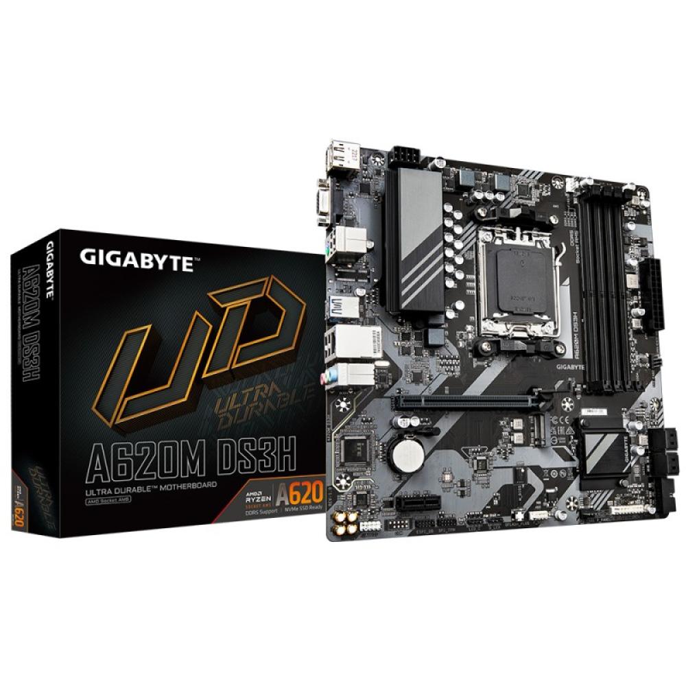 GIGABYTE - A620M DS3H Placa base - Soporta CPUs AMD Ryzen 8000, VRM digital de 5+2+2 fases, hasta 7600MHz DDR5 (OC), 1xPCIe 4.0