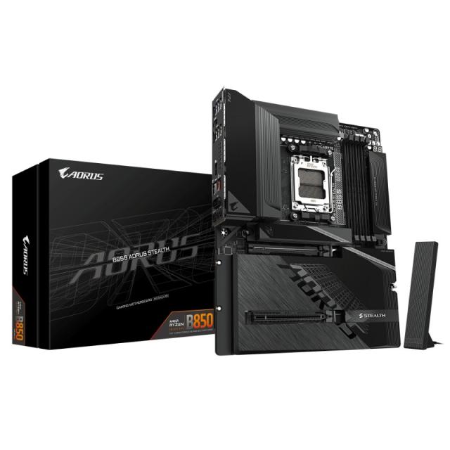 GIGABYTE - B850 AORUS STEALTH Placa Base – CPUs AMD Ryzen Serie 9000, VRM digital de 14+2+2 fases, hasta 8200 MHz DDR5 (O.C.), 2