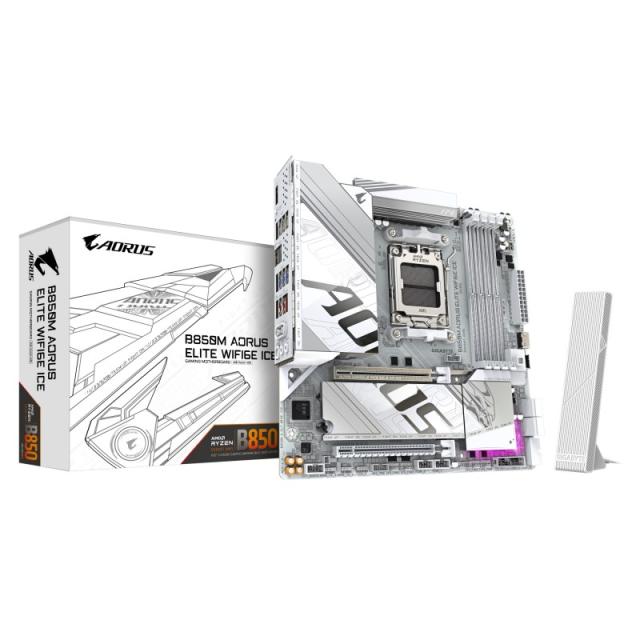 GIGABYTE - B850M AORUS ELITE WIFI6E ICE Placa Base - Procesadores AMD Ryzen Serie 9000, 12+2+1 fases VRM digitales, hasta 8200MH