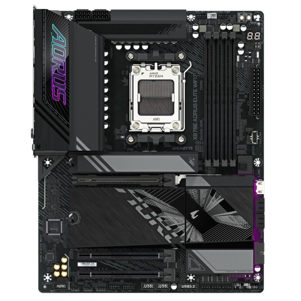 GIGABYTE - X870E AORUS ELITE WIFI7 Placa Base - Compatible con CPUs AMD Ryzen 9000, 16+2+2 fases VRM digitales, hasta 8000Hz DDR
