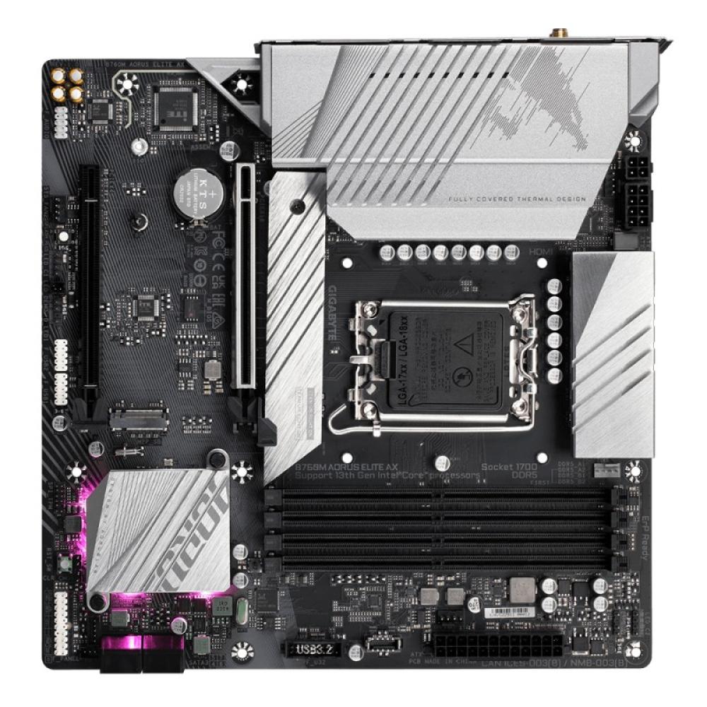 GIGABYTE - B760M AORUS ELITE AX Placa Base - Compatible con procesadores Intel Core de 14ª generación, VRM digital de 12*+1+1 fa