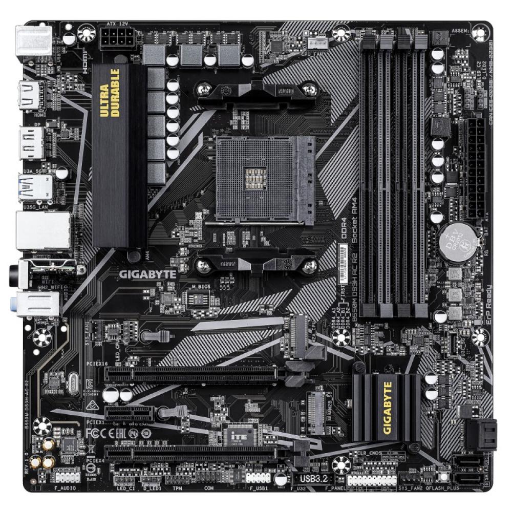 GIGABYTE - B550M DS3H AC R2 Placa base - Procesadores AMD Ryzen 5000, VRM de 5+3 fases, hasta 4733 MHz DDR4 (O.C.), 1x M.2 PCIe