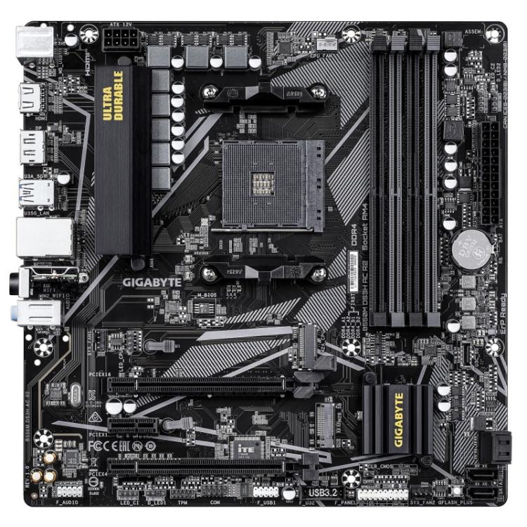GIGABYTE - B550M DS3H AC R2 Placa base - Procesadores AMD Ryzen 5000, VRM de 5+3 fases, hasta 4733 MHz DDR4 (O.C.), 1x M.2 PCIe