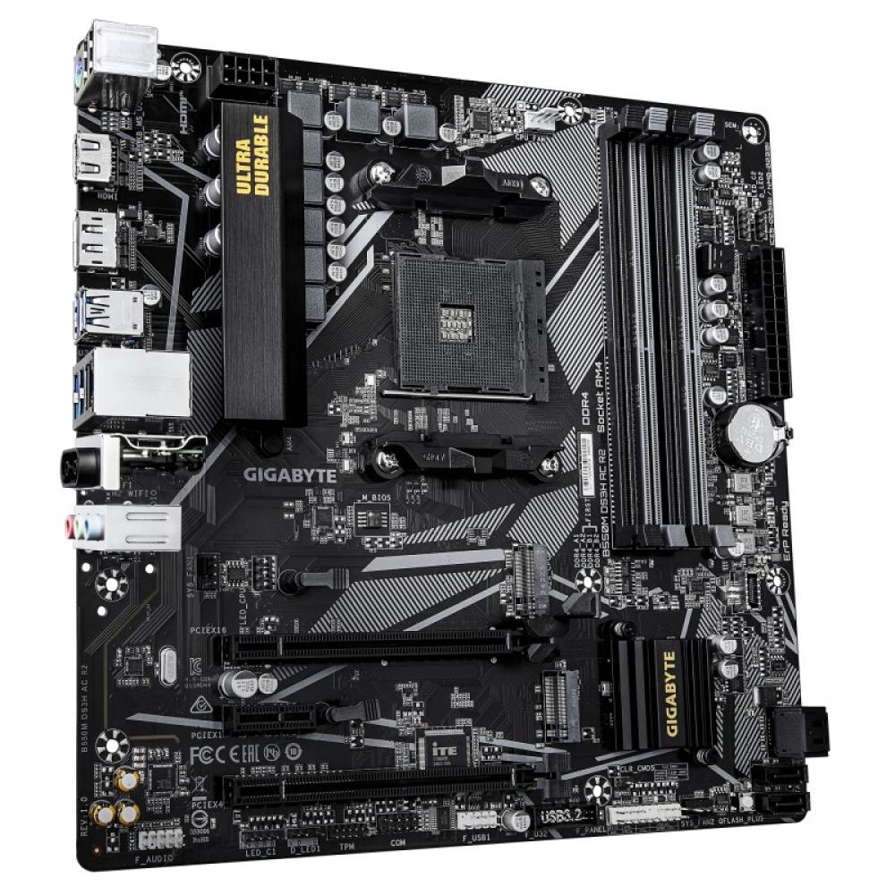 GIGABYTE - B550M DS3H AC R2 Placa base - Procesadores AMD Ryzen 5000, VRM de 5+3 fases, hasta 4733 MHz DDR4 (O.C.), 1x M.2 PCIe