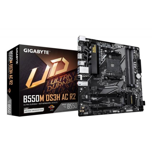 GIGABYTE - B550M DS3H AC R2 Placa base - Procesadores AMD Ryzen 5000, VRM de 5+3 fases, hasta 4733 MHz DDR4 (O.C.), 1x M.2 PCIe