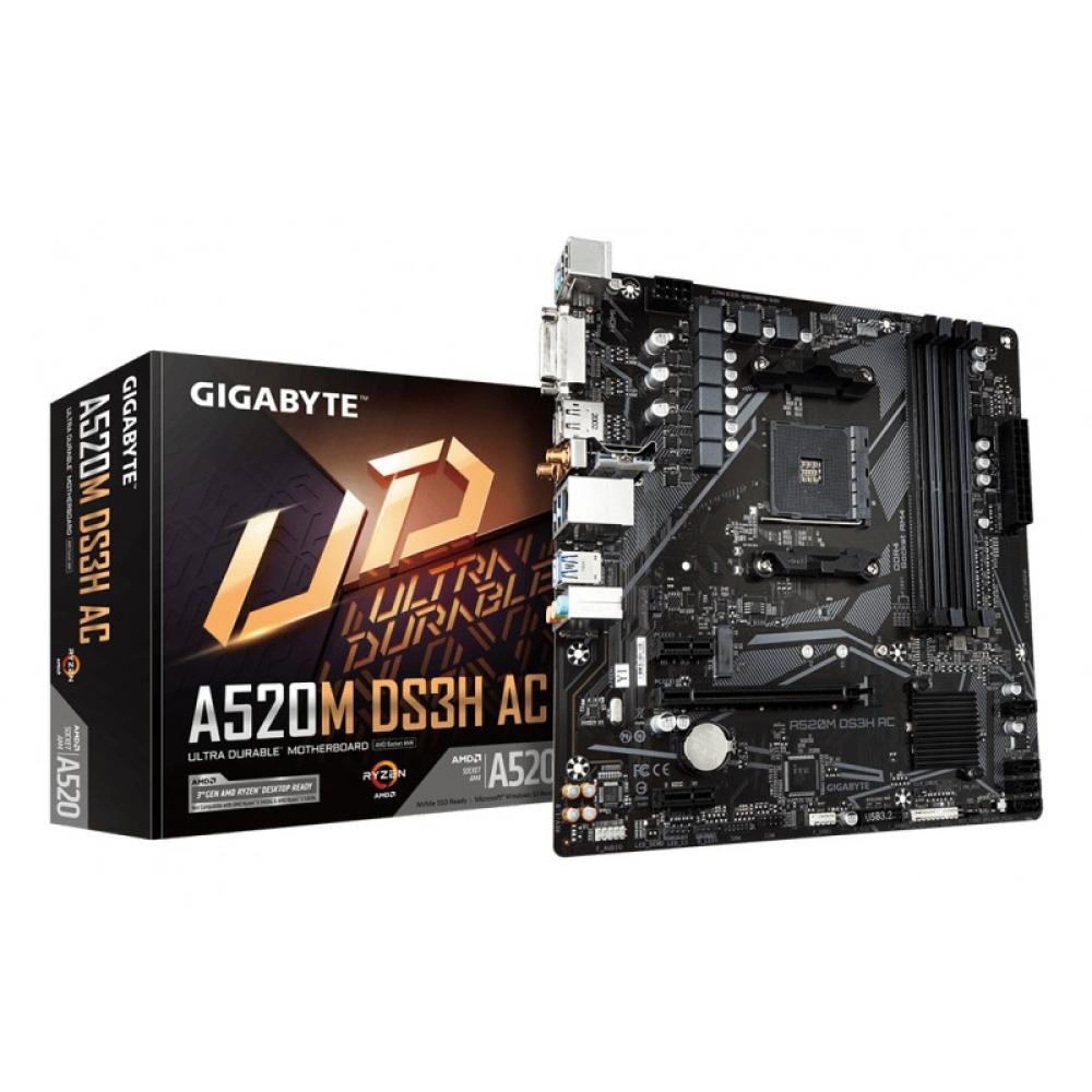GIGABYTE - A520M DS3H AC Placa Base - Procesadores AMD Ryzen Serie 5000, VRM de 5+3 fases, hasta 4733 MHz DDR5 (OC), 1xPCIe 3.0