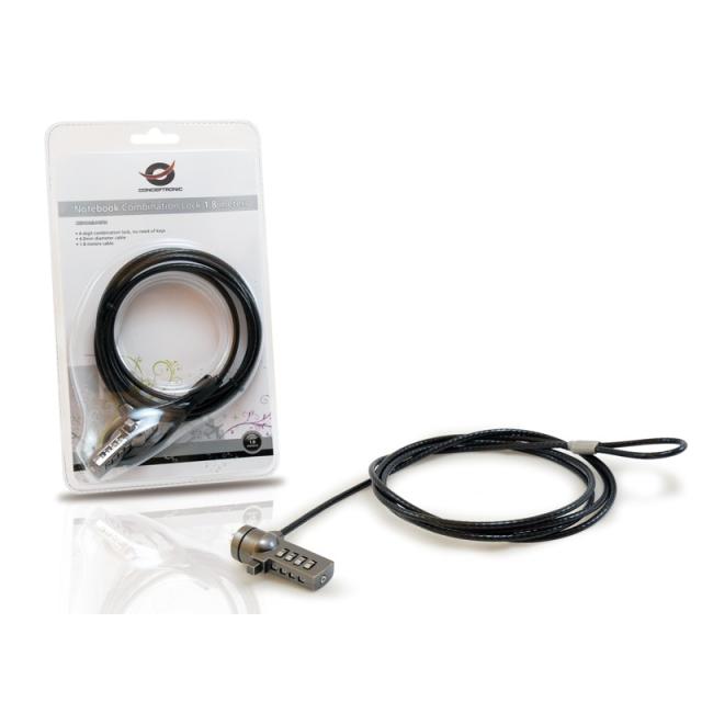 Conceptronic - CNBCOMLOCK18 cable antirrobo Negro 1,8 m