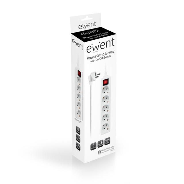 Ewent - EW3916 base múltiple 1,5 m 5 salidas AC Interior Blanco