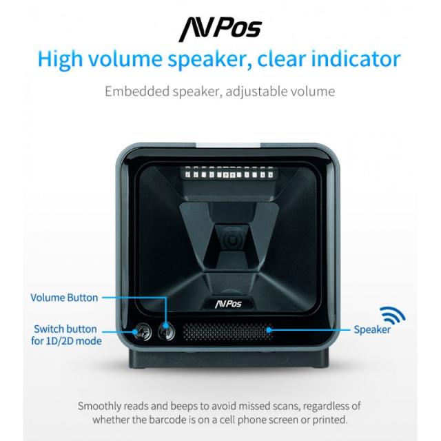 AVPos - AVP-BP760-2D lector de código de barras Lector de códigos de barras fijo 1D/2D CMOS Negro