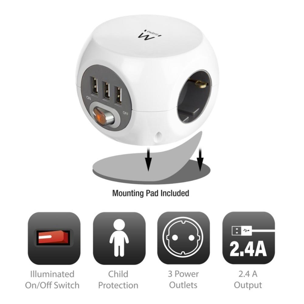 Ewent - EW3939 base múltiple 1,5 m 3 salidas AC Interior Blanco