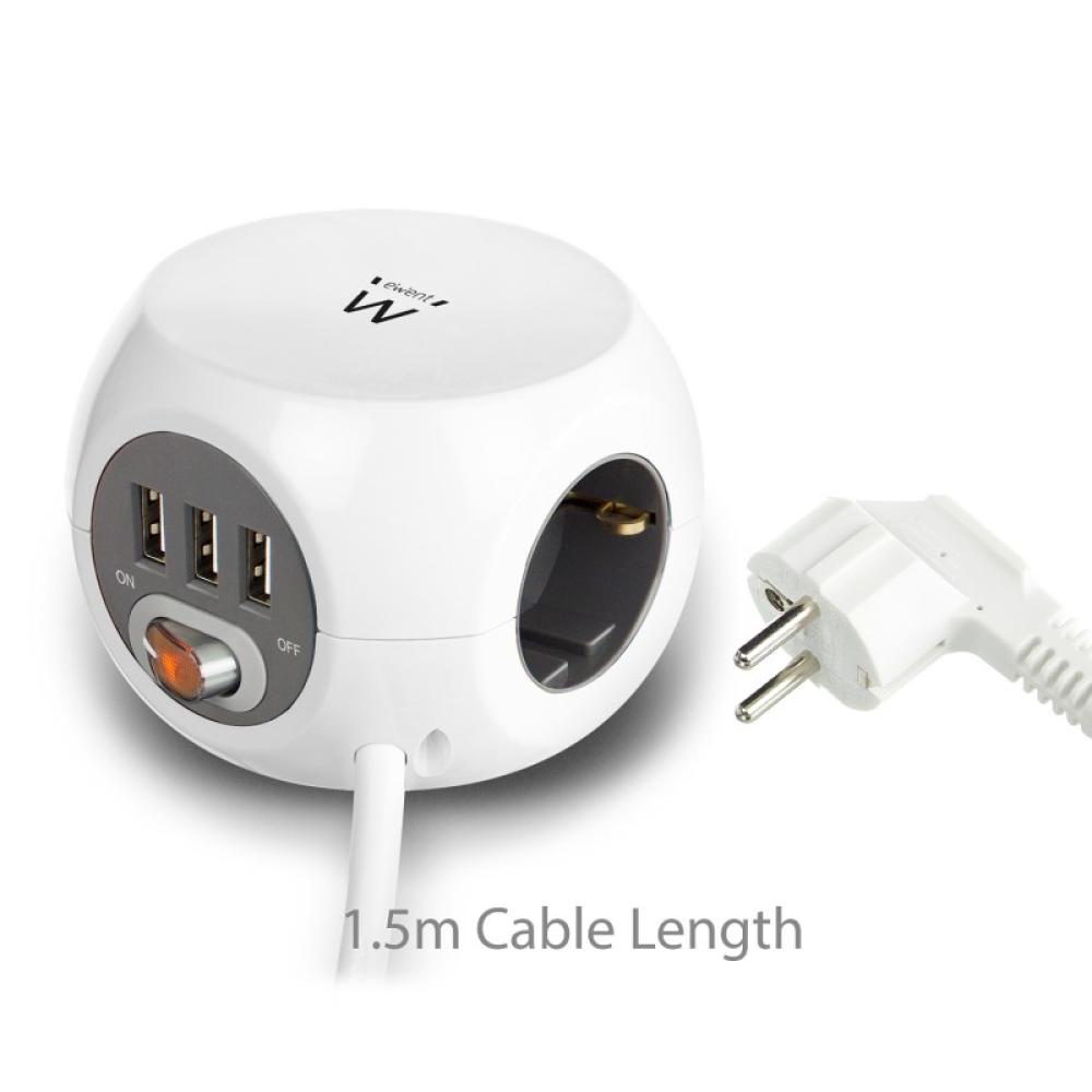 Ewent - EW3939 base múltiple 1,5 m 3 salidas AC Interior Blanco