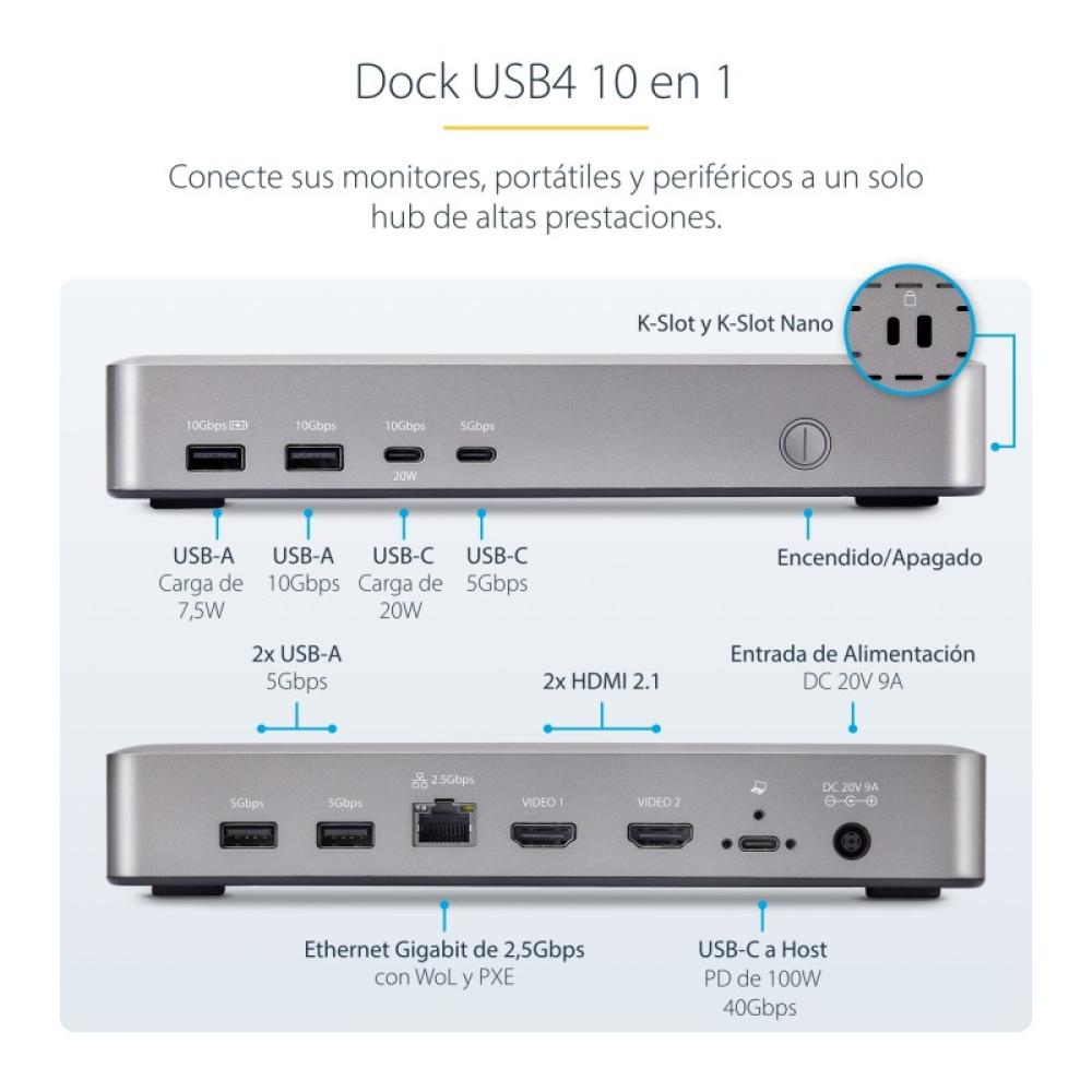 StarTech.com - Docking Station USB4 - USB-C de 40Gbps - Vídeo Doble HDMI - Hasta 1x 8K 60Hz 4:4:4 (RGB) o 2x 4K 120Hz 4:2:2 - co