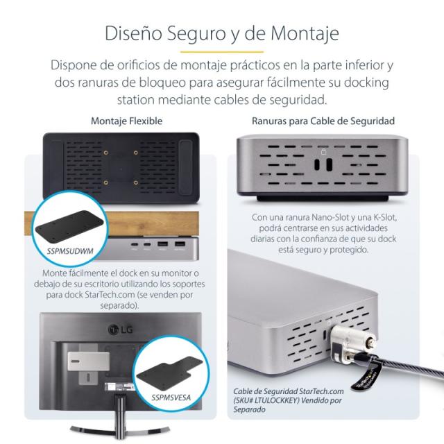StarTech.com - Docking Station USB4 - USB-C de 40Gbps - Vídeo Doble HDMI - Hasta 1x 8K 60Hz 4:4:4 (RGB) o 2x 4K 120Hz 4:2:2 - co