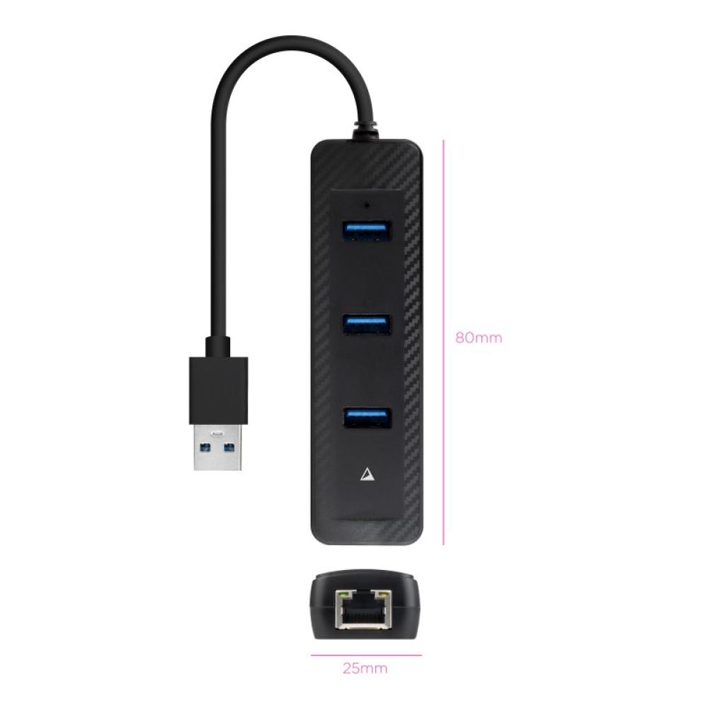 Nanocable - Hub USB-A 3.0 a 3xUSB-A 3.0 + RJ45, USB-A/M- USB-A/M-RJ45/H, Negro, 15 cm