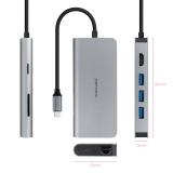 Nanocable - Hub USB-C 8 en 1, Conversor USB-C 3.1 a 3xUSB-A 3.0 + HDMI 4K@60Hz + USB-C PD + RJ45 1Gbps + TF + SD, Aluminio, Gris