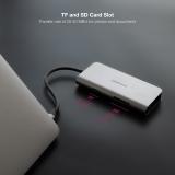 Nanocable - Hub USB-C 8 en 1, Conversor USB-C 3.1 a 3xUSB-A 3.0 + HDMI 4K@60Hz + USB-C PD + RJ45 1Gbps + TF + SD, Aluminio, Gris