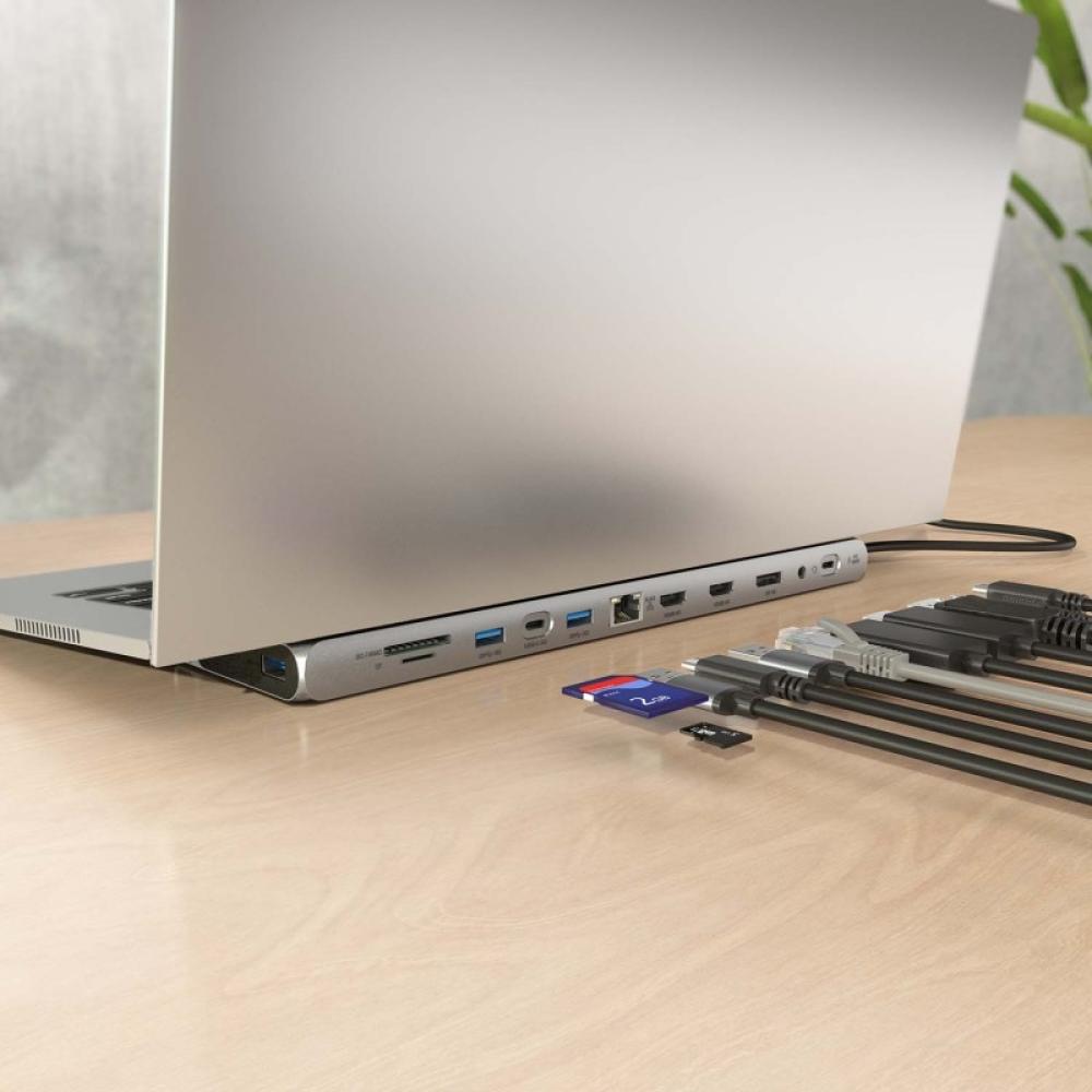 AISENS - USB-C Dock 12 en 1, USB-C a 2xHDMI, 1xDisplayPort, 1xRJ45, 3xUSB-A, 1xUSB-C, 1xUSB-C PD, 1xSD, 1xMicro SD, 1xAudio, Gri